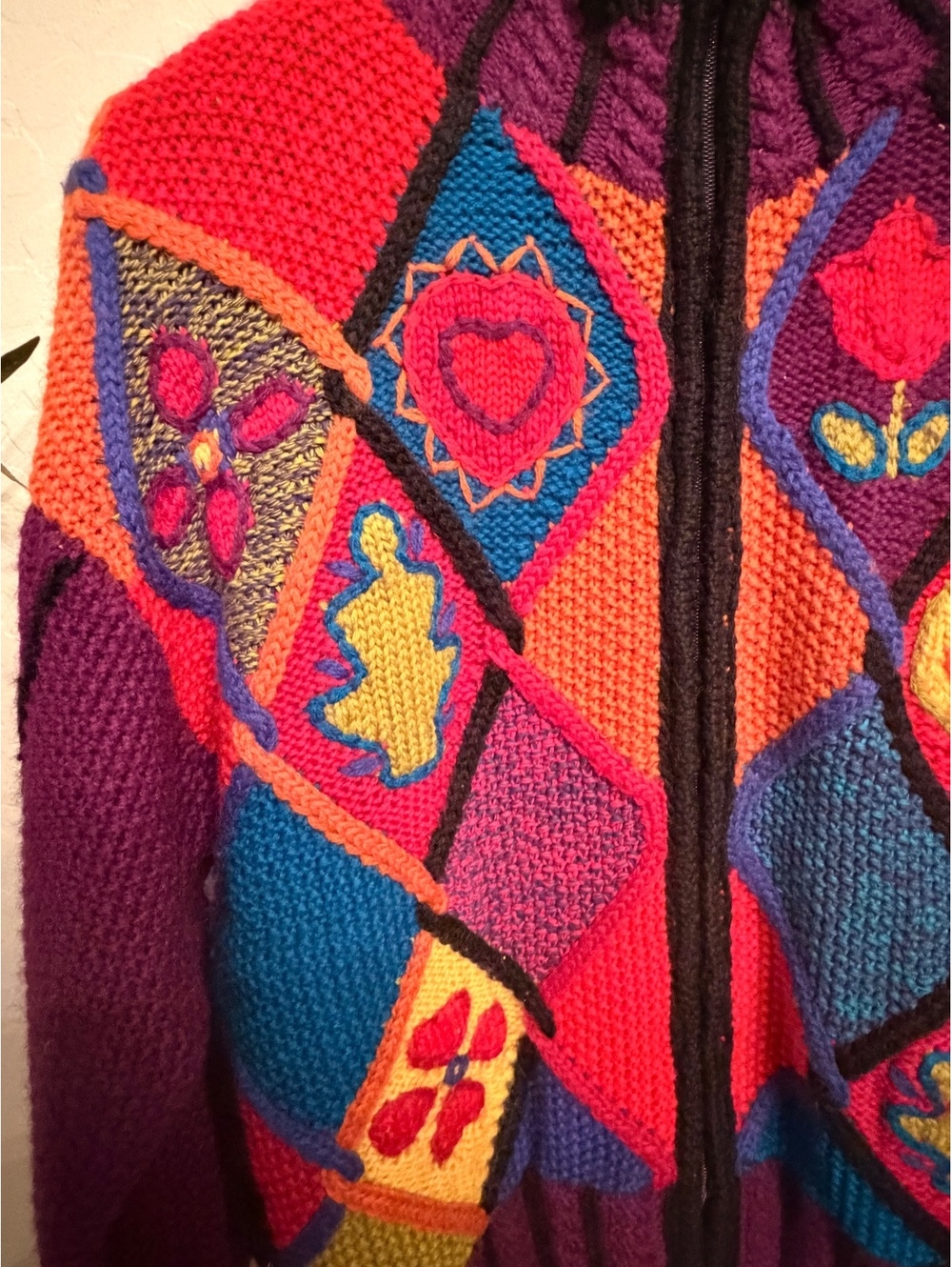 Vintage August Silk Knits 3D Patchwork Wool Zip Cardigan - Picture 3 of 6
